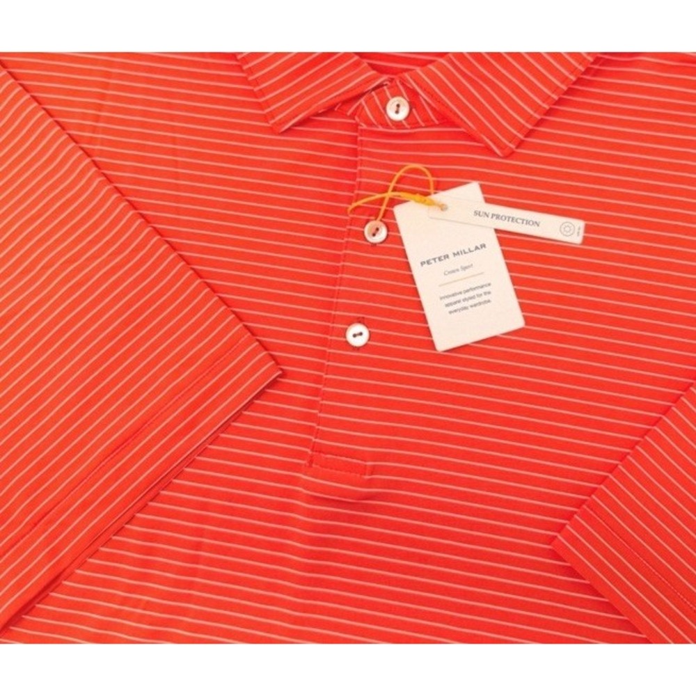 New $140 Peter Millar Summer Comfort Polo Shirt Orange Striped UPF 50+ Mens XXL
